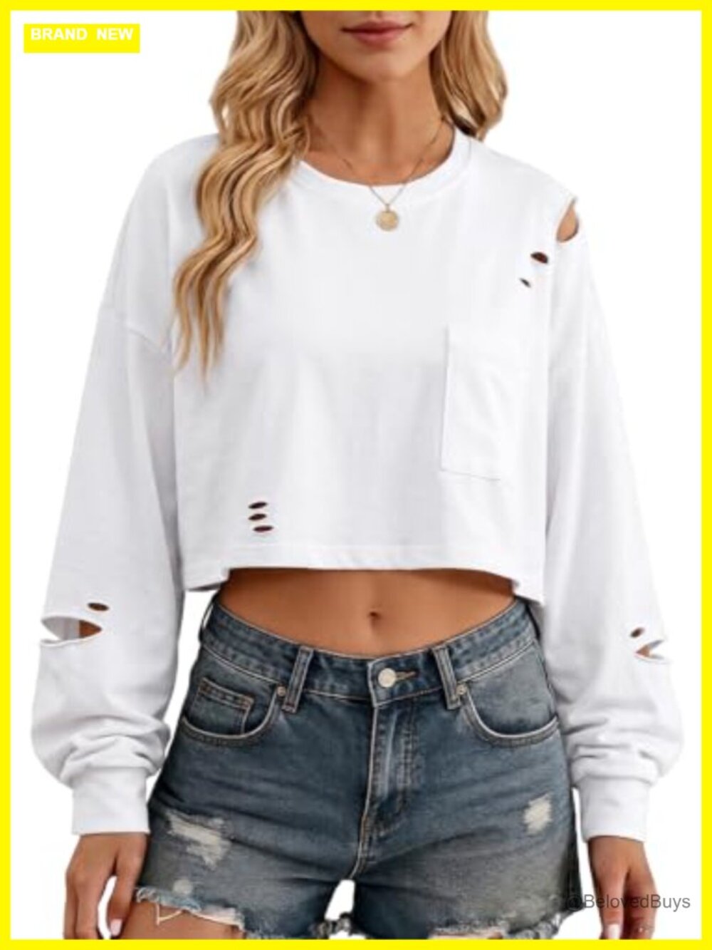 Cropped Distressed Sweatshirt Long Sleeve Crop Top Cotton Grunge